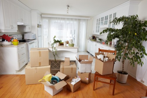 Efficient packing and storage boxes arranged for Greenwich households