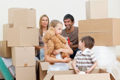 Organized boxes and packing materials used by Greenwich movers